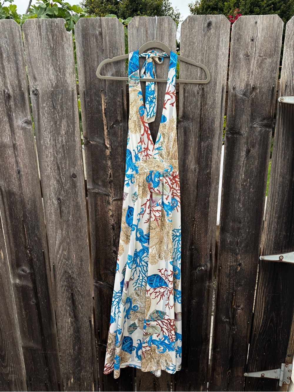 Halter Maxi Dress with Blue & Coral Reef Sea Beach Vacation Summer Ocean